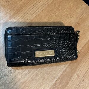 Olivia + Joy Black Faux Croc Full Zip Wallet